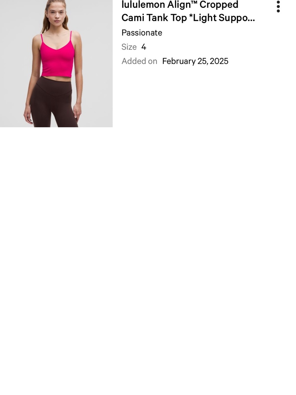lululemon athletica Cropped Cami Tank — Passionate Pink